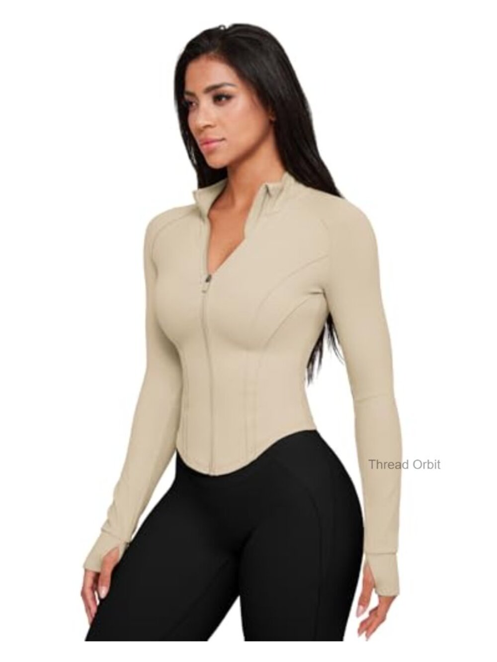 Nylon LYCRA Cropped Athletic Zip Up Jacket Mockneck Running Gym Top